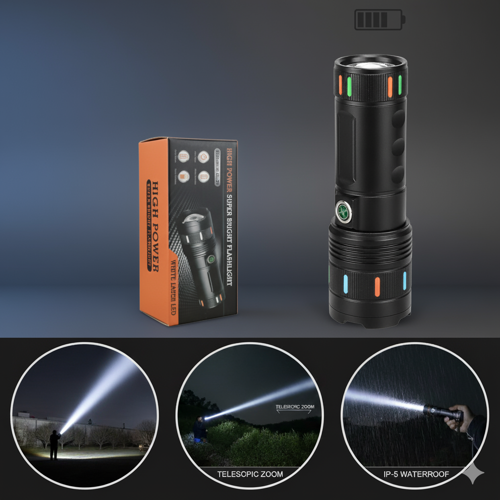 সুপার ব্রাইট হোয়াইট লেজার রিচার্জেবল টর্চলাইট (১৮৬৫০ mAh)