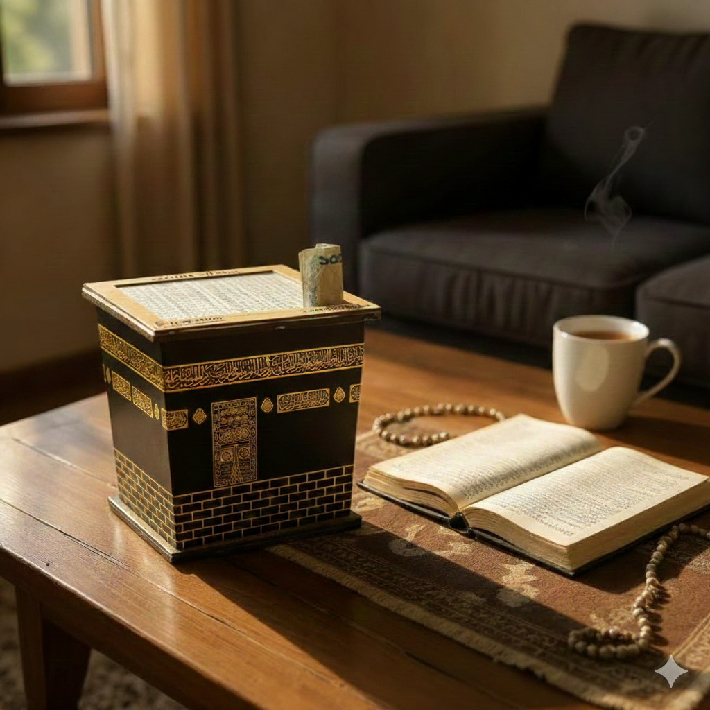 উমরাহ সঞ্চয় ব্যাংক – Wooden Money Box (8″ × 7½″, 150,000 TK Capacity)